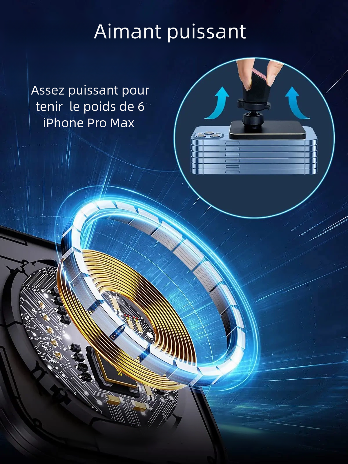 Support téléphone magnétique avec recharge sans fils